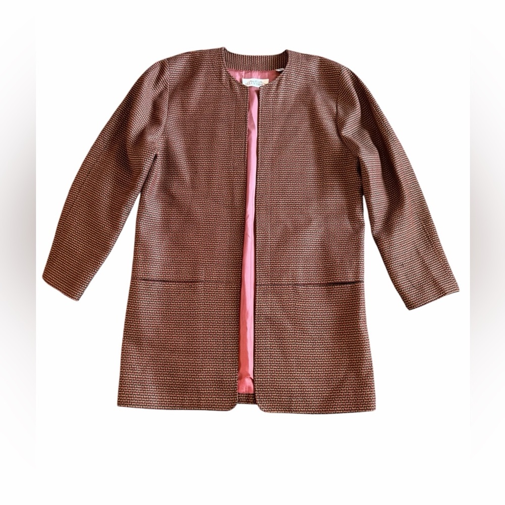 ✨Vintage✨ Linda Allard for Ellen Tracy Textured Coatigan with Pink Silk Lining